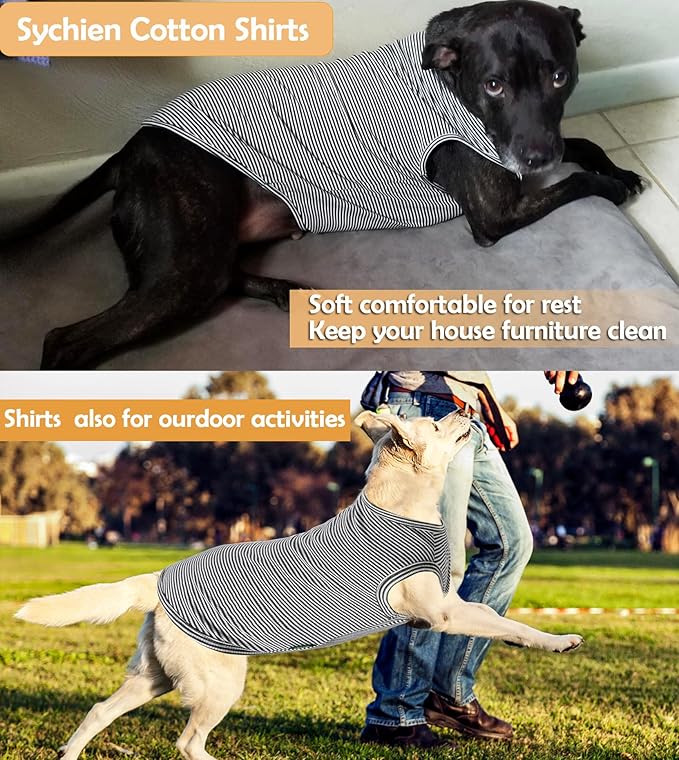 Dog Shirt,Combed Cotton T-Shirts,Soft Cool Boy Girl Tee for Large Dogs Labrador,Grey Striped XXL