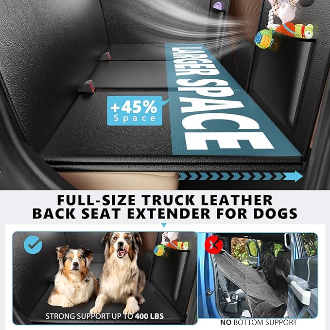 Truck Dog Seat Cover Back Seat, Hard Bottom Dog Hammock for Car, Waterproof XL Large Soft Pet Extender Travel Bed Supports 400lbs, Durable Platform Protector Full Size Crew Cab Rear Seat