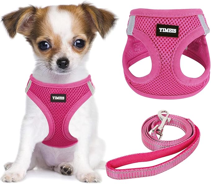 YIMEIS Dog Harness and Leash Set, No Pull Soft Mesh Pet Harness, Reflective Adjustable Puppy Vest for Small Medium Large Dogs, Cats (Rose Red, Small (Pack of 1)