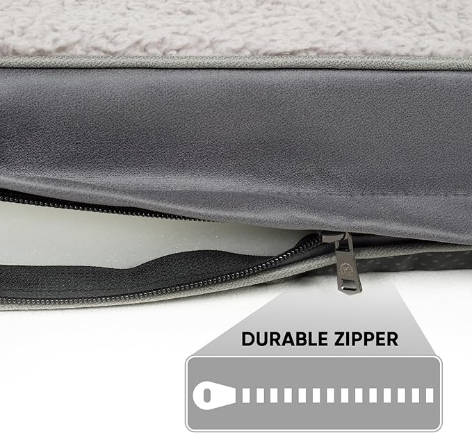 Sunheir Washable Extra Large Dog Bed Covers Soft Plush Replacement, Waterproof Dog Bed Liner, Pet Bed Cover with Zipper 44x32x3 Inches, Grey, Cover Only