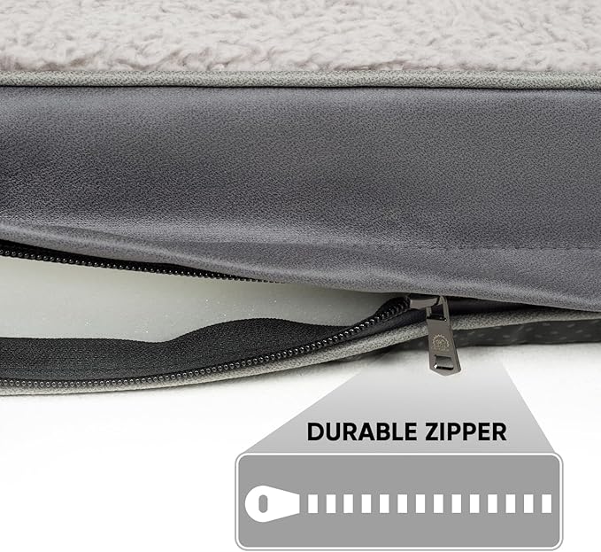 Sunheir Washable Medium Dog Bed Covers Soft Plush Replacement, Waterproof Dog Bed Liner, Pet Bed Cover with Zipper 30x20x3 Inches, Grey, Cover Only