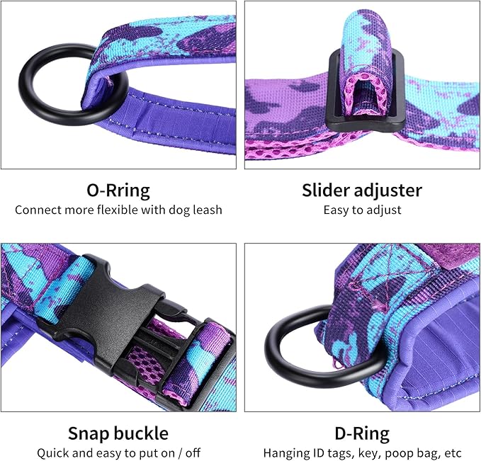 Annchwool No Pull Dog Harness with Soft Padded Handle,Escape Proof and Quick Fit to Adjust Dog Harness,Easy for Training Walking for Small & Medium and Large Dogs(Camo Purple,S)