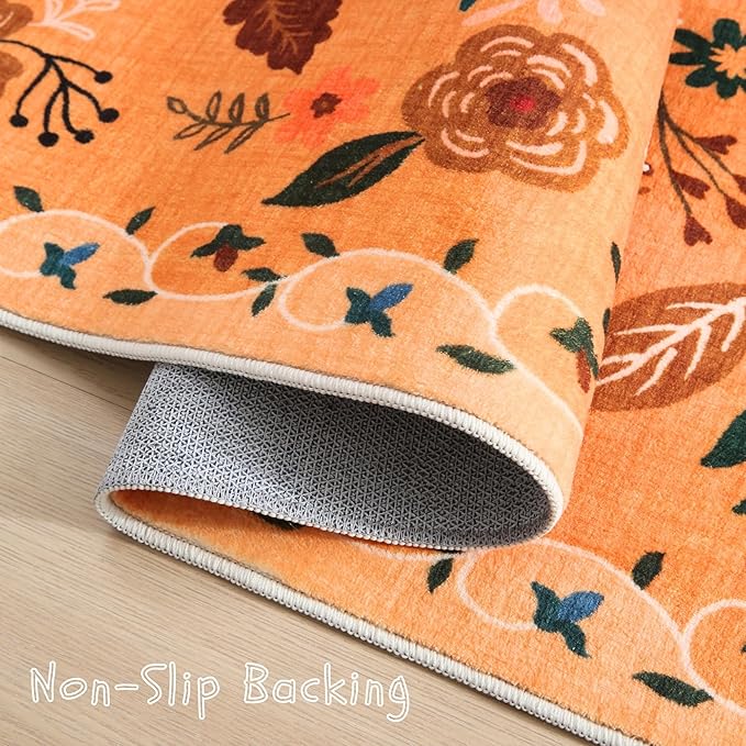 Rugcomf Runners for Hallways Kitchen Runner Rug Non Slip 2'x10' Long Washable Rugs with Rubber Backing Soft Floral Carpet Runner for Hallways, Kitchen, Laundry, Bedroom, Bathroom(Yellow)