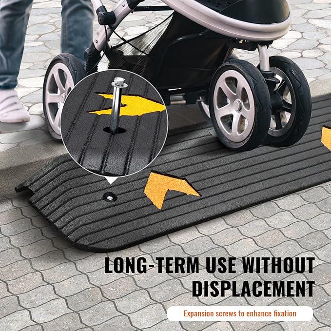 VEVOR Rubber Threshold Ramp, 1" Rise Wheelchair Ramp Doorway, Natural Curb Ramp 3.7 Feet Long, 33069Lbs Load Capacity, Non-Slip Textured Surface Rubber Curb Ramp for Wheelchair and Scooter
