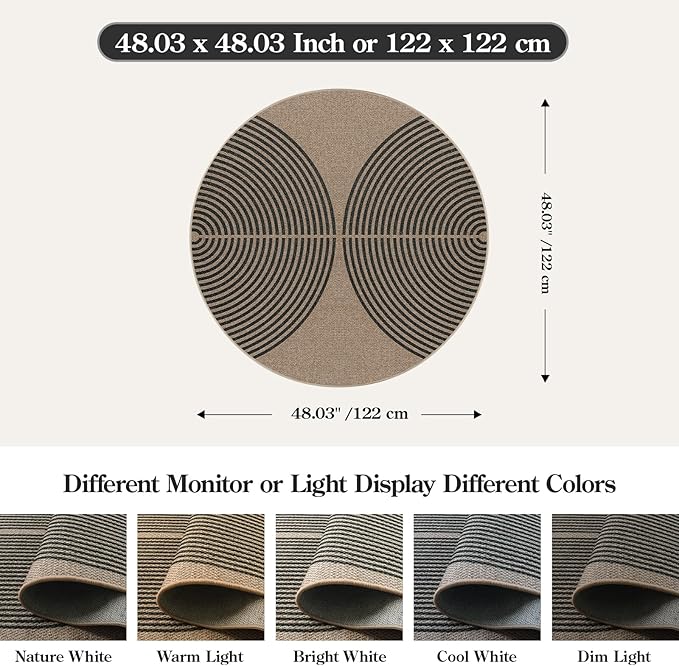 Lahome Modern Rainbow Round Rug 4ft, Washable Outdoor Rugs for Entryway Patio Farmhouse Indoor Outdoor Carpet, Contemporary Non Slip Small Round Kitchen Mats for Floor Entry
