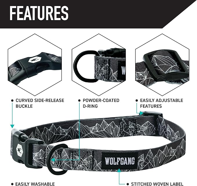 Wolfgang Heavy Duty, Adjustable Dog Collar with Quick Release Nylon Buckle for Walking & Training, WolfMountain Print, Large