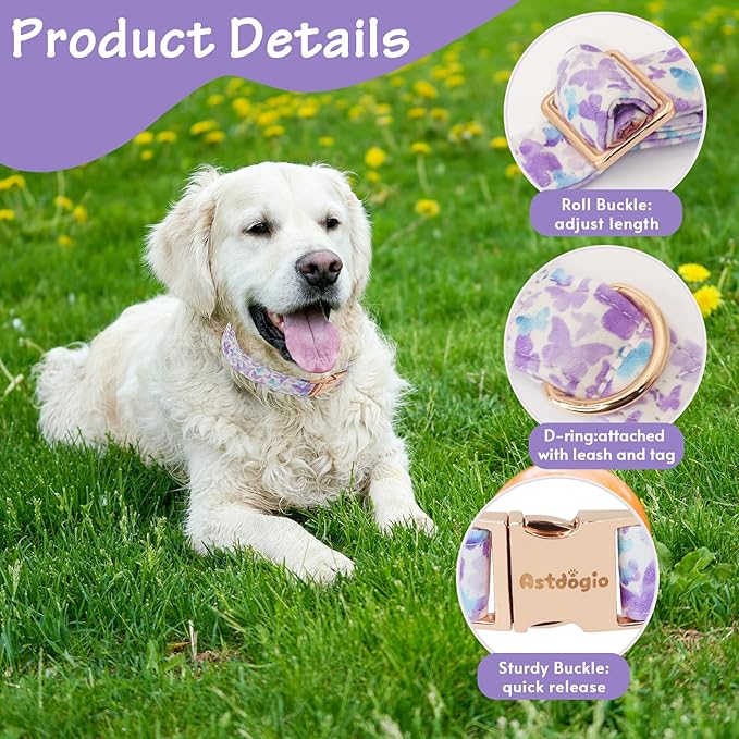 Elegant Butterfly Dog Collar, Purple Blue Gradient Design Collars for Dogs, Adjustable Comfortable for Small Medium Large Dogs, Handmade Cotton Puppy Collar for Daily Walks ?갥ark Adventures-L