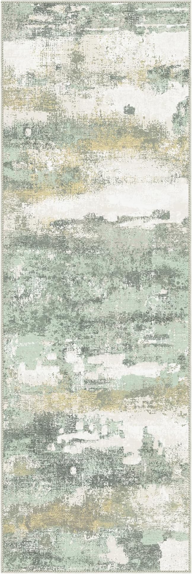 Runner Rug for Hallway Kitchen, 2x12 Machine Washable Runners Rug for Entryway, Soft Modern Abstract Throw Rugs, Low Pile Floor Cover with Non Slip Backing, Light Green
