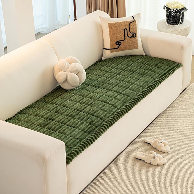 Christmas Faux Fur Plush Dog Couch Cover, 3D Stripe Fuzzy Sofa Covers, Non-Slip Fluffy Dog Bed Cover Pet Blanket, Washable Furniture Protector for Puppy Cat (Dark Green,28"x59")