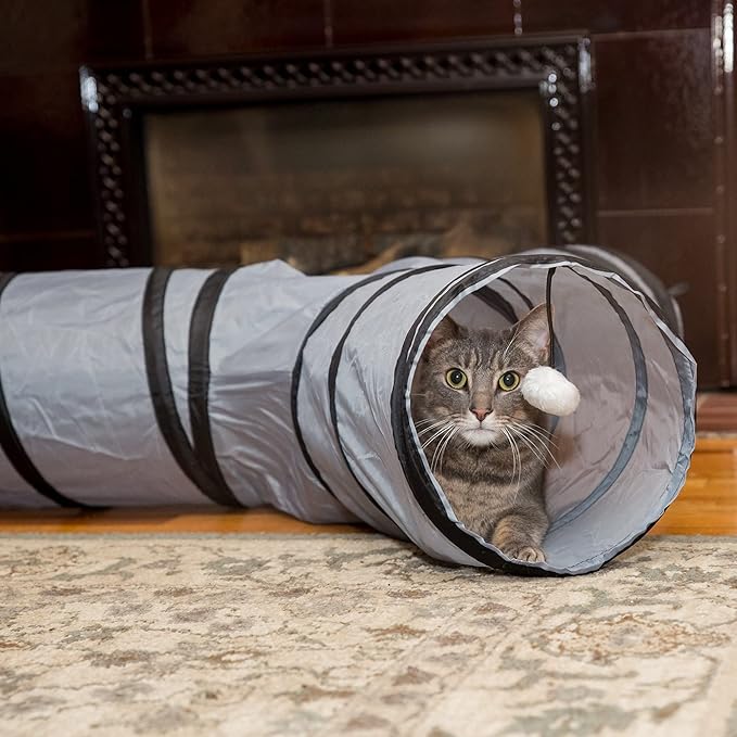 PetLike Cat Tunnel (with Interactive Cat Toy and Catnip Toy) for Indoor Cats Collapsible Pop-up Pet Tube Peek Hole Hideaway Play Toys for Cats with Ball