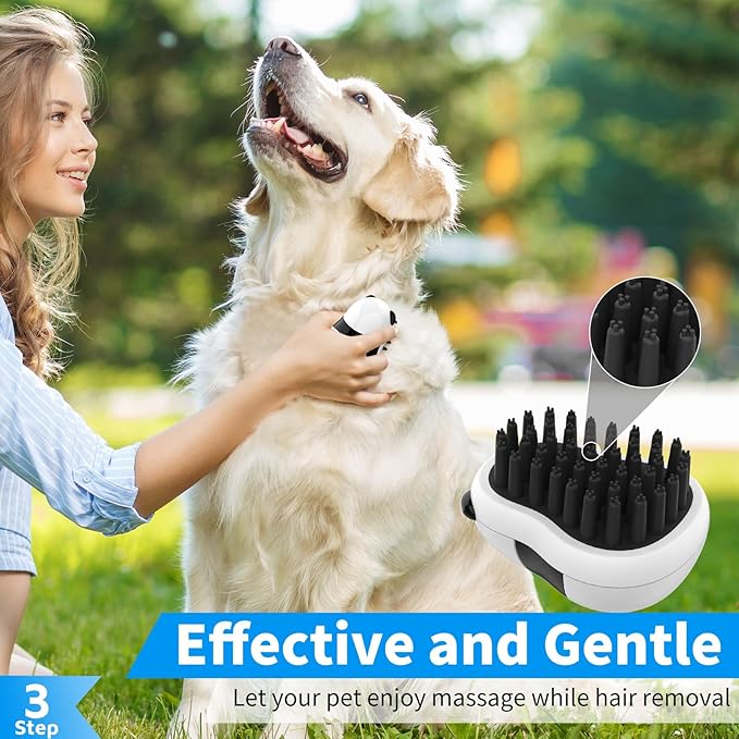 Comotech 3-in-1 Dog Grooming Brush | Adjustable Handle Shampoo Brush & Scrubber for Short & Long Haired Dogs & Cats (Blue Blue White)