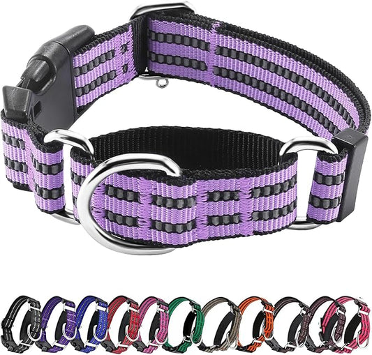 Hikiko Martingale Dog Collars Reflective Nylon Dog Collar with Quick Release Buckle Adjustable Training No Slip Dog Collar (Medium, Lavender)