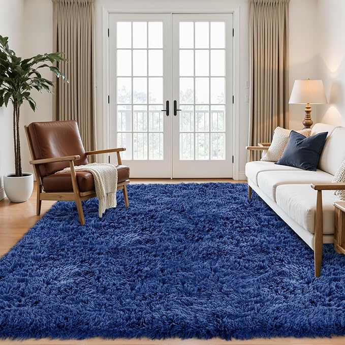 6x9 Area Rug for Living Room: Ultra Soft Fluffy Rug Modern Large Thicked Shag Rug for Bedroom Non Slip Indoor Fuzzy Carpets for Girls Kids Room Nursery Dorm Home Decor Deep Blue