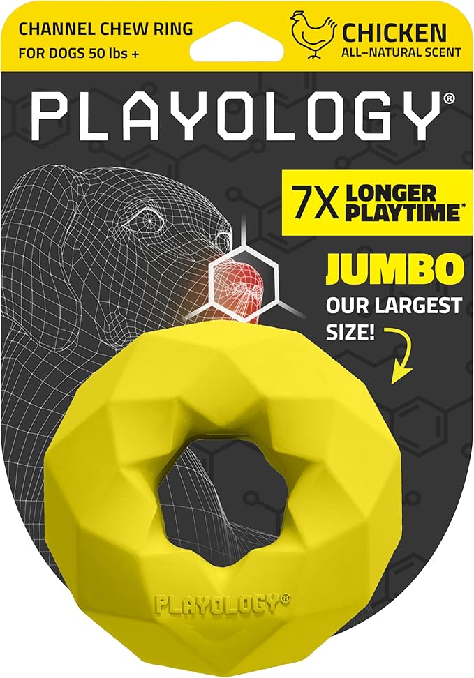 Playology Dog Toys | Channel Chew Ring | Jumbo Chicken Scented Toy - Easy to Clean and Made from Non Toxic Materials