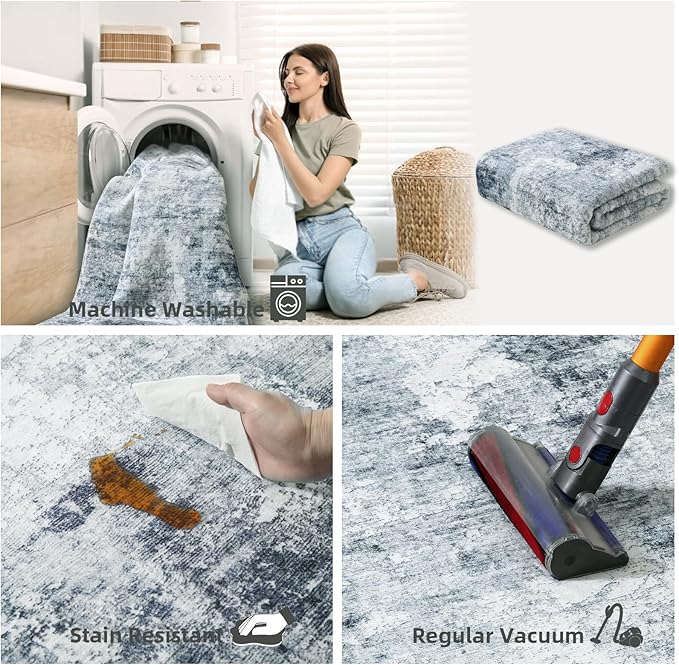 Machine Washable Kitchen Runner Rug: 2'6"x8' Hallway Runner Rug Stain Resistant Abstract Non Slip Floor Rug with Rubber Backing Non Shedding Soft Carpet Runners for Indoor Entryway Bedside Bedroom