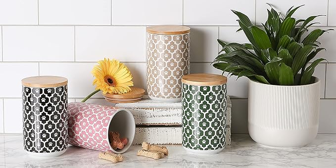 Bone Dry Lattice Collection Pet Bowl & Canister, Treat Canister, 4x6.5 inches, Hunter Green
