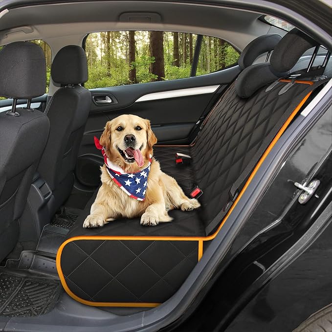 Active Pets Orange Car Rear Seat Cover for Dogs, Durable Waterproof & Scratch Resistant Vehicle Backseat Protector, Nonslip Dog Accessory & Pet Protection for Back Seats, Machine Washable