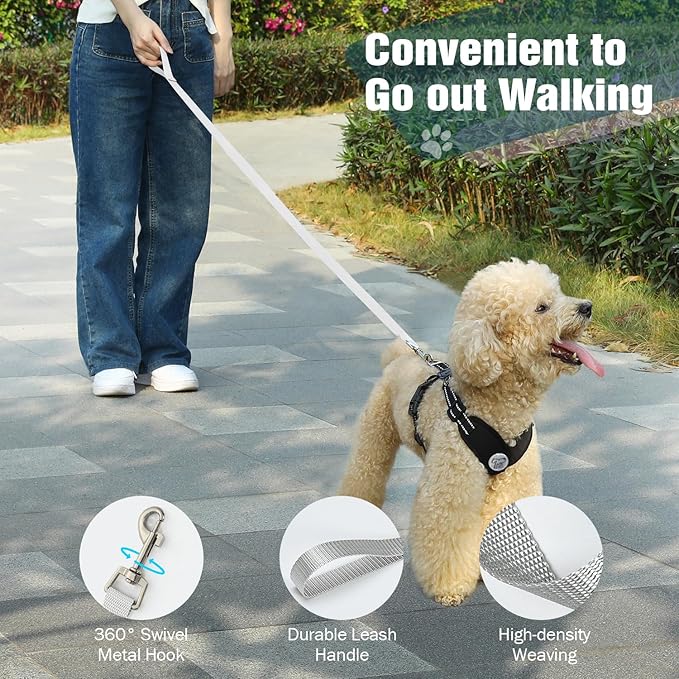 Pawaboo Small Dog Harness and Leash Set, Puppy Harness X-Frame No Pull No Choke, Dog Vest Harness Adjustable for Small Medium Sized Dogs, Soft Breathable Pet Harness for Walking Outing (S, Black)