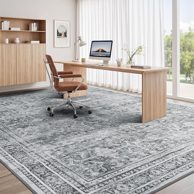 Lofus 6x9 Area Rug for Living Room,Grey Washable Area Rugs with Non-Slip Backing,Soft Neutral Carpets for Bedroom Dining Room Home Office Indoor Nursery