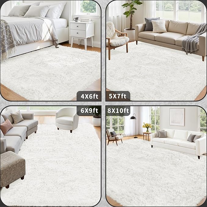 5x7 Area Rug for Living Room: Ultra Soft Fluffy Rug Modern Large Thicked Shag Rug for Bedroom Non Slip Indoor Fuzzy Carpets for Girls Kids Room Nursery Dorm Home Decor White