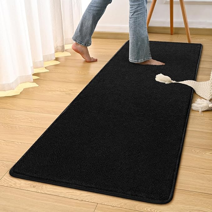DweIke 2x6 Black Runner Rugs, Thickened Memory Foam Bedside Rug for Bedroom Living Room, Washable Non-Slip Carpet for Kids Girls Nursery Dorm Room Decor