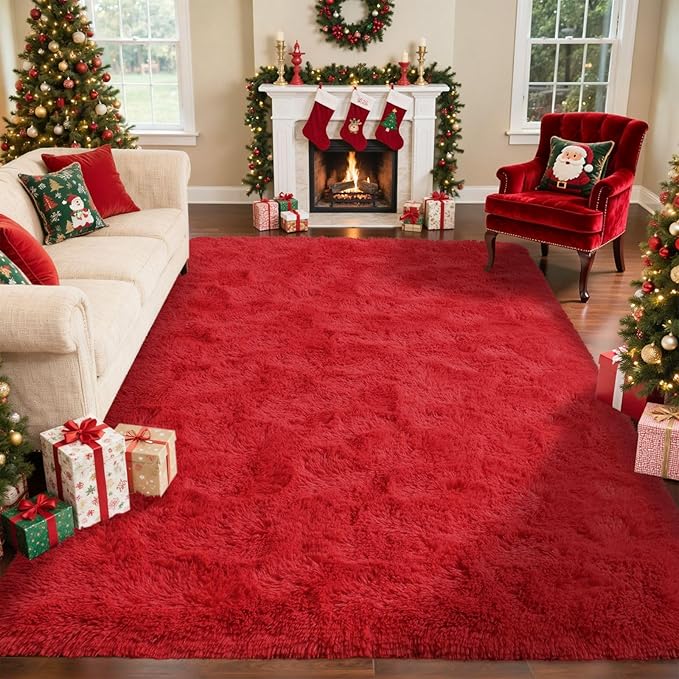 8x10 Ft Extra Large Shag Rugs for Living Room, Ultra Soft Fluffy Furry Area Rugs for Bedroom Indoor Floor, Aesthetic Carpet for Kids Home Decor (Red)