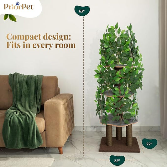 Cat Tree with Leaves – Stable & Space-Saving Design – 4 Scratch Levels & 5 Scratching Posts – for Climbing, Hiding and Sleeping – Easy to Assemble – Durable Cat Trees for Indoor Cats – Natural Look