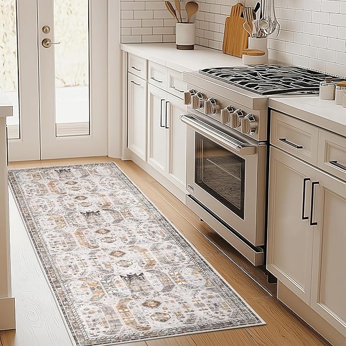 2'6" x 10'Non Slip Runner Rugs - Runners for hallways, Kitchen,Entryway,Stain Resistant Washable Rugs for Bedroom, Indoor Vintage Area Rugs (Brown/Gold,2'6" x 10')