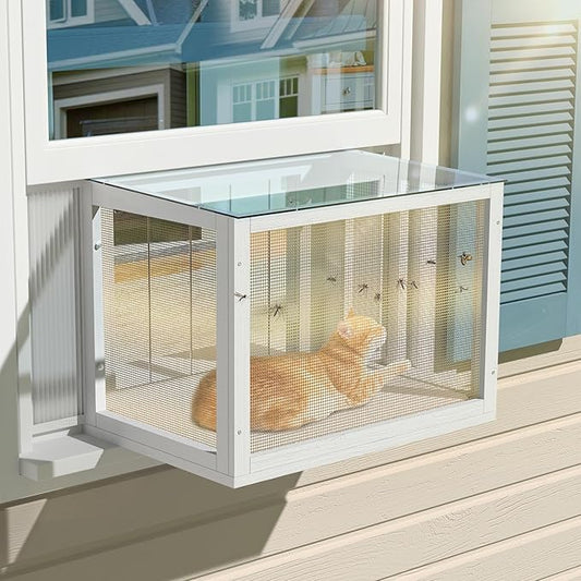 GDLF Cat Window Box, Universal Cat Window Perch Catio with Mosquito Proof, Fits Double Hung Frames 24" to 39.5" Wide, for Sunbathing, Napping & Nature Viewing