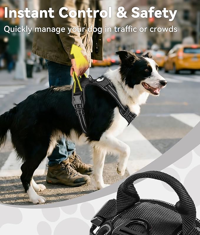 Joytale No Pull Dog Harness for Extra Large Dogs, Reflective Pet Vest with Front Clip, Adjustable Soft Padded Harnesses with Easy Control Handle for Training and Walking, Black, XL