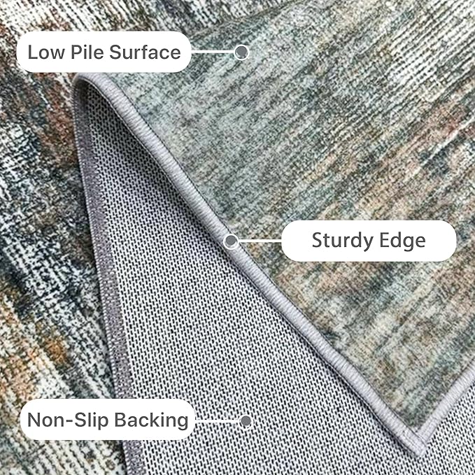 Area Rugs 6x9 for Living Room Bedroom, Modern Abstract Machine Washable Rug, Large Soft Low Pile Floor Cover with Non Slip Backing for Dining Room, Ash Gray Brown