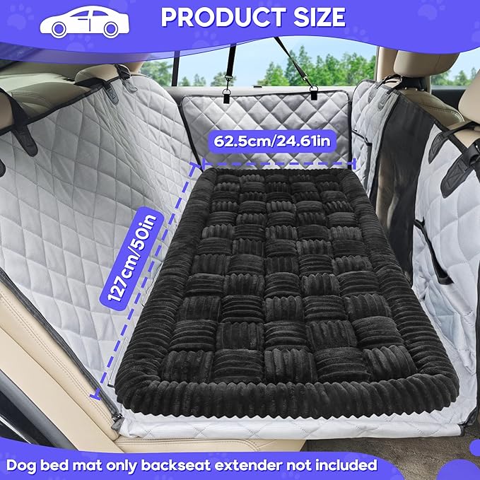 Dog Car Bed Mat, Non-Slip Backseat Extender Pet Blanket, Plaid Dog Bed for SUVs, Sedans & Trucks, Chew-Resistant Travel Pad for Dogs, Easy Clean & Scratch-Proof & Comfort (50"x24.6") Black