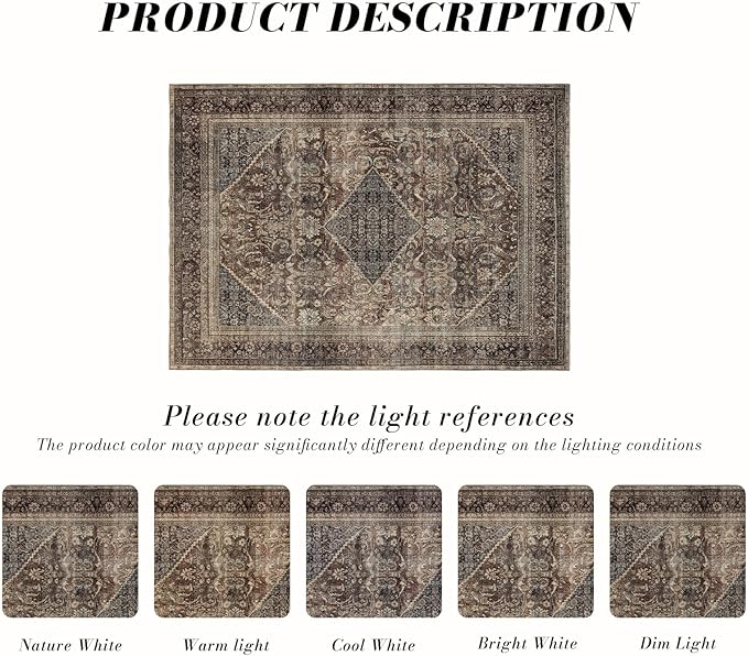 Area Rug 8횞10, Large Vintage Boho Rug,Ultra-Soft Low Pile, Washable, Non Slip,Stain Resistant, Printed Carpet for Living Room Bedrooms Playroom Office Kitchen, Oat/Antiquity