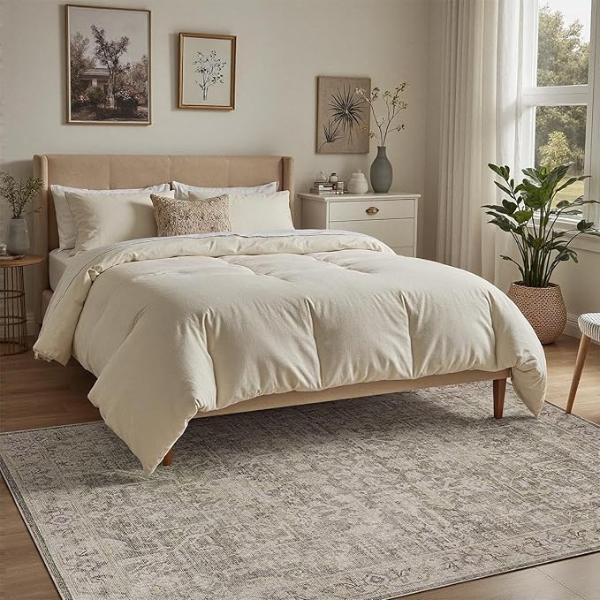 DCX Washable 8x10, Kid & Pet Friendly with Rubber Back Non Slip, Stain Resistant Vintage Rug for Living Room, Bedroom, Home Office, Soft Low Pile Large Farmhouse Distressed Carpet, Greige