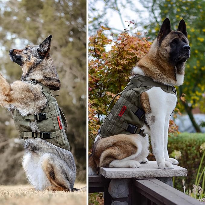OneTigris Tactical Dog Harness for Small Dogs, Mesh Design Service Dog Vest Breathable Military Dogs Molle Vests with Handles, Harness for Walking Hiking Training
