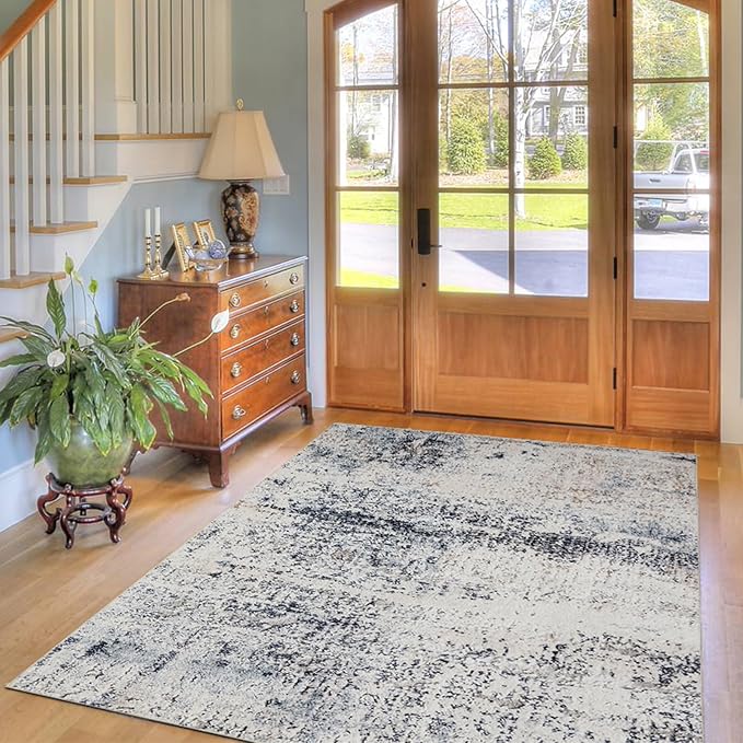 Area Rug 3횞5, Vintage Boho Rug,Ultra-Soft Low Pile, Washable, Non Slip,Stain Resistant Printed Carpet for Living Room Bedrooms Playroom Office Kitchen, Blue/Abstract