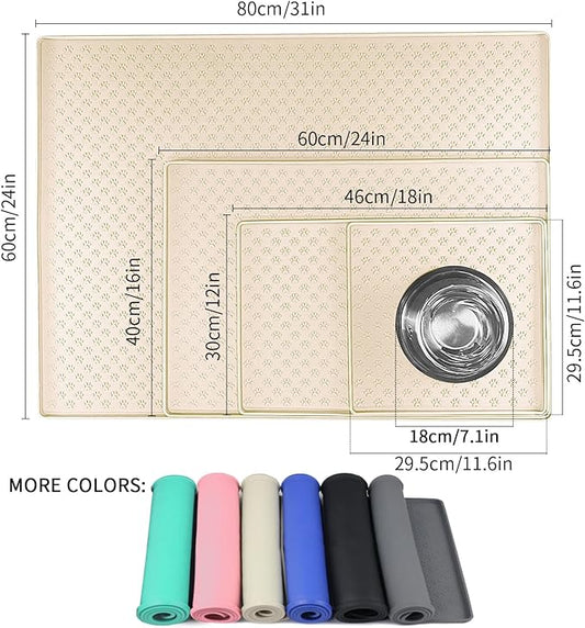 Ptlom Pet Placemat for Dog and Cat, Waterproof Non-Slip Silicone Feeding Bowl Mat Prevent Food and Water Overflow, Puppy Dish Feeder Fountain Trays Suitable for Medium and Small Pets, Beige