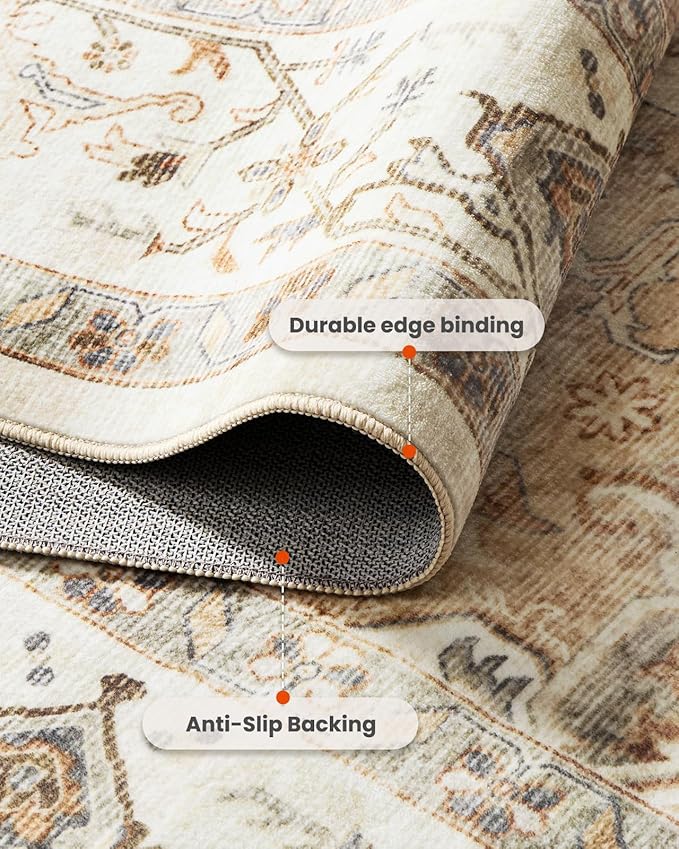 AMADA HOMEFURNISHING 2.6x10 Washable Area Rug, Low-Profile Entryway Rug with Non-Slip Backing & Durable Edge Binding, Vintage Rug Pattern, Small Rugs for Entryway, Kitchen & Living Room