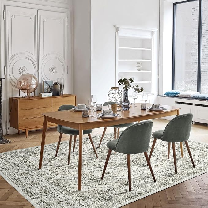 Deerly Boho Area Rug 9x12 Rugs for Living Room Distressed Area Rugs, Non Slip Washable Rugs Large Rug for Bedroom Dining Room Office, Floor Decoration 9 x 12 Rug (Cream)