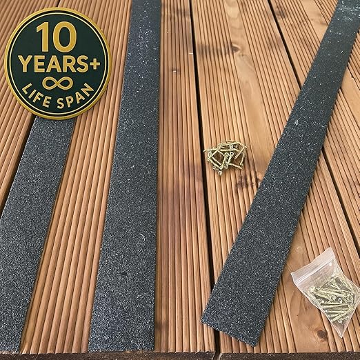 Anti-Slip Decking Strips - Pack of 5 (16" x 2") Heavy Duty GRP Non-Slip Treads for Outdoor Steps, Ramps & Decks - Weatherproof, Easy to Install, Long Lasting Safety Grip (Black)