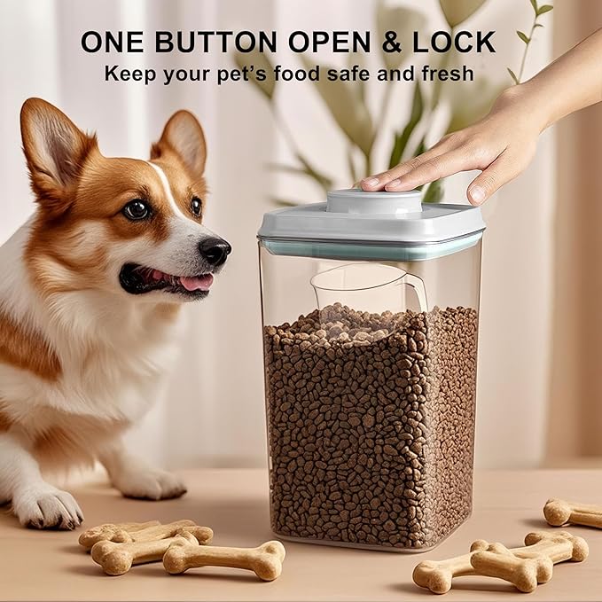 3-5 Lbs Dog-Cat Treat Container Pop Pet Food Storage Container for Kibble & Treats with 130ml / 0.13qt Measure Scoop, Stackable Pop Lid Plastic Container (4000ml / 4.2qt *2)