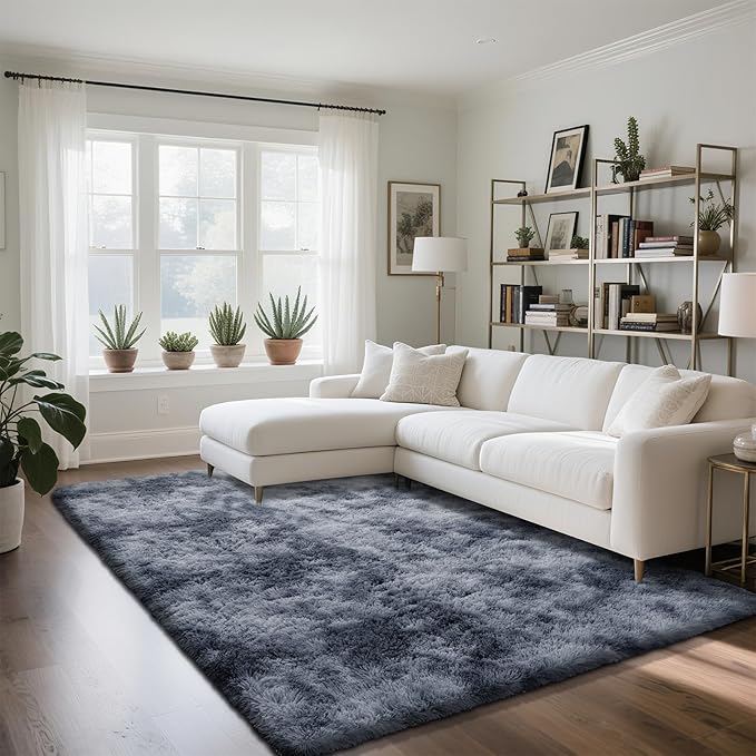 Fluffy Rug Shaggy Area Rug, Mottling Dark Grey 5x8 Area Rugs for Bedroom, Small Bedside Rug, Soft Fluffy Shaggy Entryway Throw Rugs for Living Room Bedroom Kids Room Home Decor