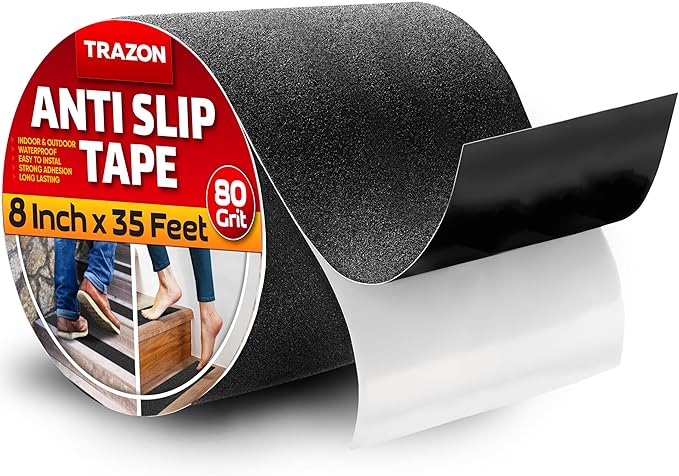 Grip Tape - Heavy Duty Anti Slip Tape for Stairs Outdoor/Indoor Waterproof 8Inch x 35Ft Safety Non Skid Roll for Stair Steps Ramp Traction Tread Staircases Grips Adhesive Non Slip Strips Walk Black