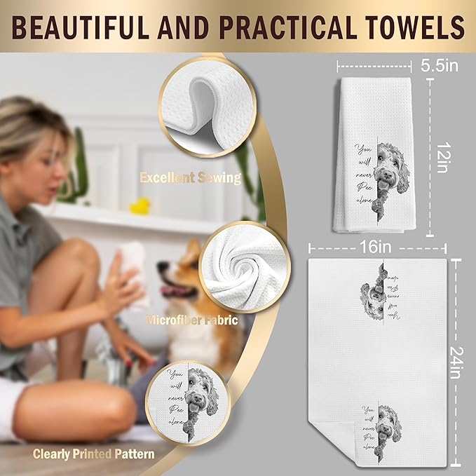 Funny Goldendoodle Dog Hand Towels, You Will Never Pee Alone Funny Bathroom Hand Towels, Goldendoodle Gifts, Dog Bathroom Decor, 16x24 Inches
