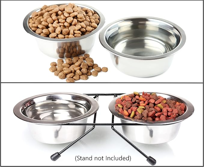 Greendale - 2 Pack - 1.8 Cup Capacity - Stainless Steel Metal Dog Bowls - Perfect for Dog Food and Water. Wrong Size? Click to Look at Our Size Options.