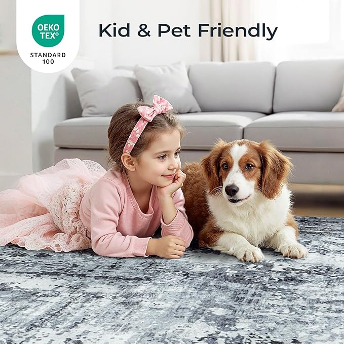 Washable Area Rug 6x9, Large Living Room Rug Non Slip Stain Resistant Rugs for Bedroom, Abstract Non Shedding Aesthetic Floor Carpet for Office Under Table