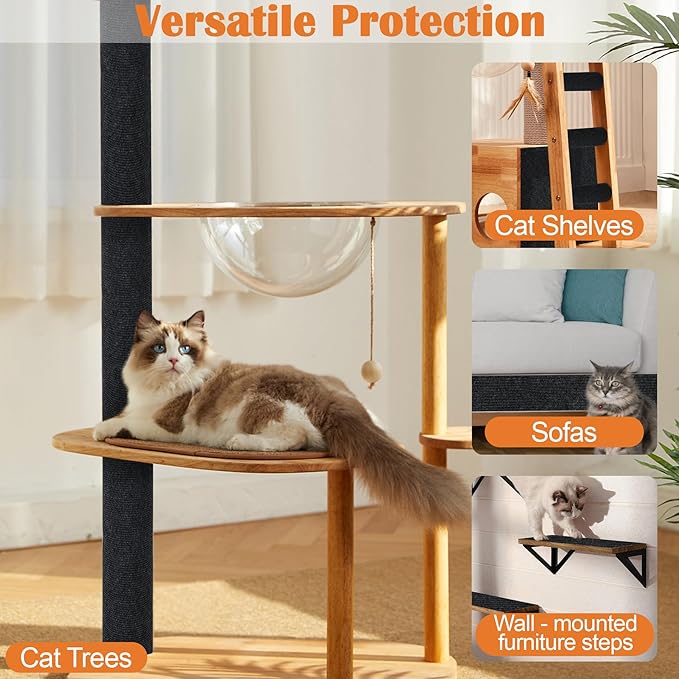Cat Scratch Furniture Protector - 100" x 15.8" Trimmable Self-Adhesive Cats Claws Scratch Pads, DIY Cat Climbing Couch Protector for Scratch Post Cat Tree Replacement Indoor (Black)