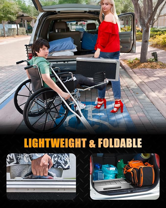VNN Portable Wheelchair Ramp 5FT, Seamless Non-Slip Aluminum Ramps for Wheelchairs for Home, Handicap Wheelchair Ramps for Home Steps, Aluminum Loading Dock Plates