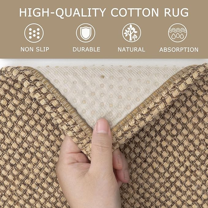 KOZYFLY Boho Runners for Hallways 2x6 ft Washable Kitchen Runner Non Slip Rubber Backed Hall Runners Cotton Entryway Runner Rugs Floor Carpet for Indoor Backdoor Bedroom Kitchen, Tan/Orange/Brown