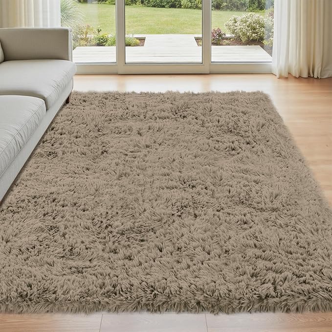 4x6 Area Rug for Living Room: Ultra Soft Fluffy Rug Modern Large Thicked Shag Rug for Bedroom Non Slip Indoor Fuzzy Carpets for Girls Kids Room Nursery Dorm Home Decor Gray Camel